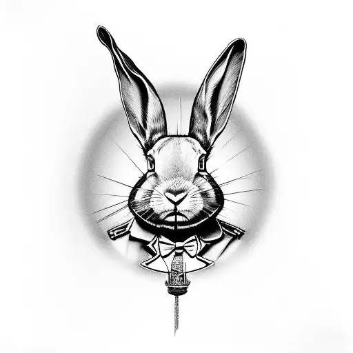 rabbit from alice in wonderland showing the clock going nuts very evil style batman from dark knight tattoo design idea