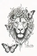 melting eyes, butterfly and lion head tattoo design idea