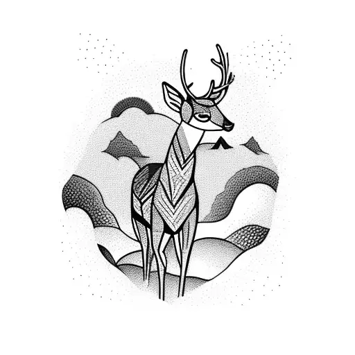 A majestic deer standing in a tranquil waterfall surrounded by lush woods tattoo design idea