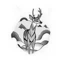 A majestic deer standing in a tranquil waterfall surrounded by lush woods tattoo design idea