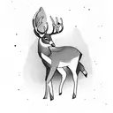 A majestic deer standing in a tranquil waterfall surrounded by lush woods tattoo design idea