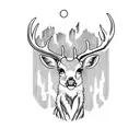 A majestic deer standing in a tranquil waterfall surrounded by lush woods tattoo design idea