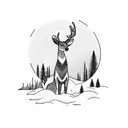A majestic deer standing in a tranquil waterfall surrounded by lush woods tattoo design idea