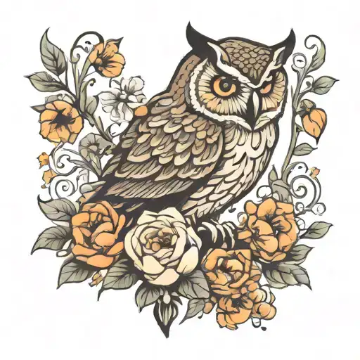 owl in gladioulus flower tattoo design idea