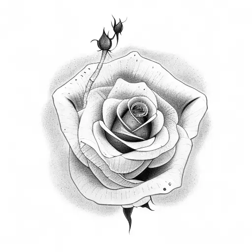 A black and grey tattoo showcasing a beautiful rose emerging from a Ukiyo-inspired landscape tattoo design idea