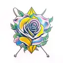 yellow roses background with rattlesnakes dagger foreground  tattoo design idea
