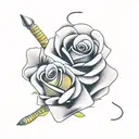 yellow roses background with rattlesnakes dagger foreground  tattoo design idea