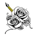 yellow roses background with rattlesnake and dagger foreground  tattoo design idea