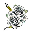 yellow roses background with rattlesnake and dagger foreground  tattoo design idea