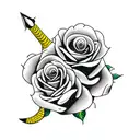 yellow roses background with rattlesnake and dagger foreground  tattoo design idea