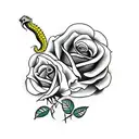 yellow roses background with rattlesnake and dagger foreground  tattoo design idea