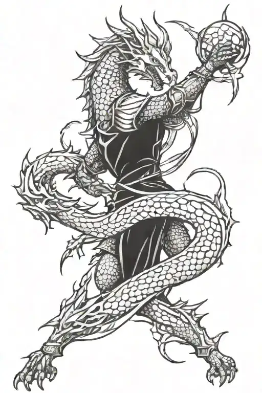 knight and dragon breathing fire tattoo design idea