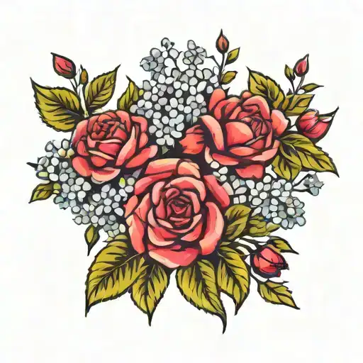 lilac, rose and crab apple tree  tattoo design idea