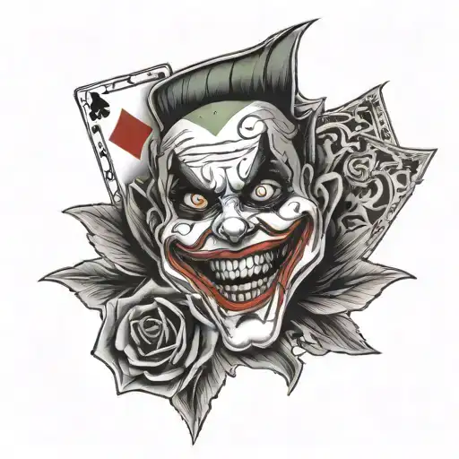 Something with a joker card, not to black or painted tattoo design idea