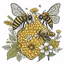 honeycomb 2   bees and dandelion spread 2 seeds tattoo design idea