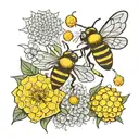 honeycomb 2   bees and dandelion spread 2 seeds tattoo design idea