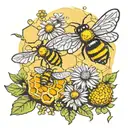 honeycomb 2   bees and dandelion spread 2 seeds tattoo design idea
