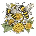 honeycomb 2   bees and dandelion spread 2 seeds tattoo design idea