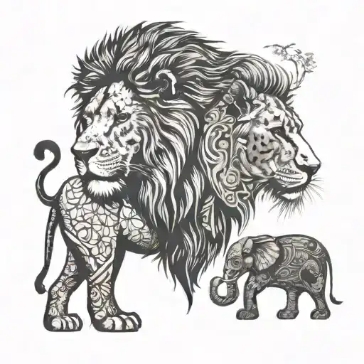 A minimalist tattoo of a lion and an elephant, representing strength and wisdom, two qualities important in both business and personal life tattoo design idea