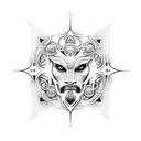 A dotwork design featuring a collection of pagan symbols forming the shape of the Green Man's face tattoo design idea