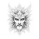 A dotwork design featuring a collection of pagan symbols forming the shape of the Green Man's face tattoo design idea