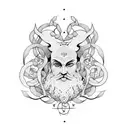 A dotwork design featuring a collection of pagan symbols forming the shape of the Green Man's face tattoo design idea