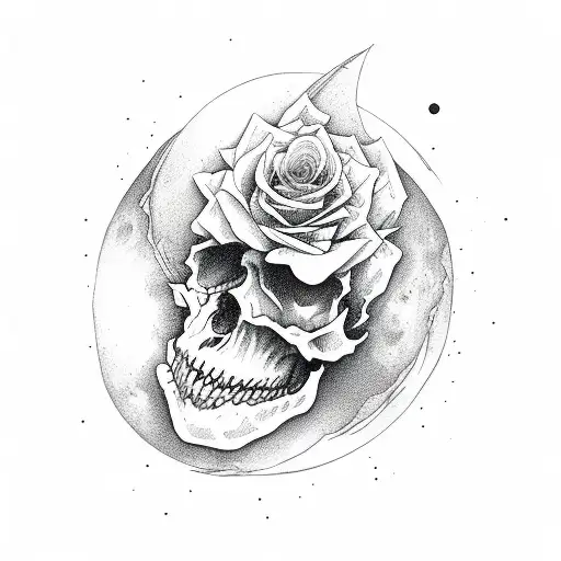 moon skulls rose mountain tattoo design idea