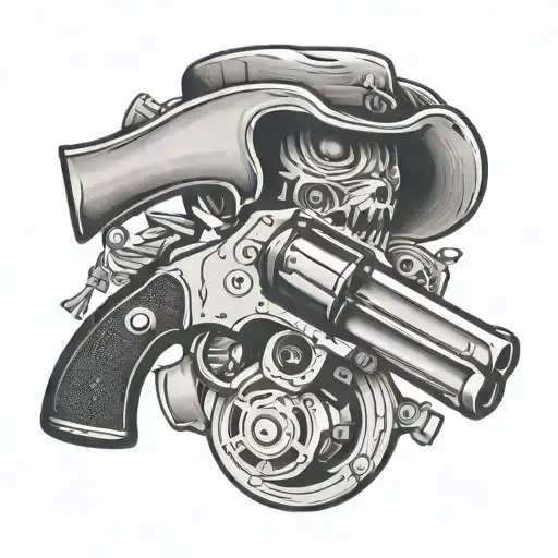 Six shooter revolver and Wrench crossing eachother. tattoo design idea