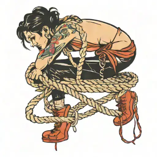 woman  tied up with rope snd bent over tattoo design idea