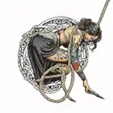 woman bent over tied up with rope tattoo design idea