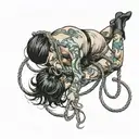 woman bent over tied up with rope tattoo design idea