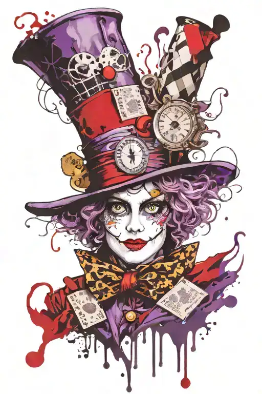 Alice in wonderland mad hatter purple and black only  tattoo design idea