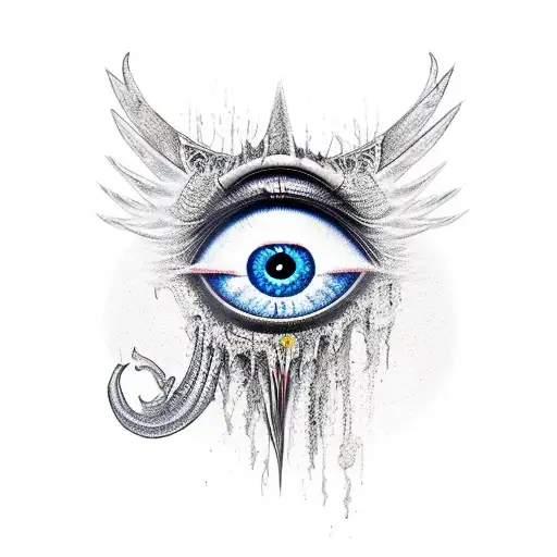 evil eye with devil wings and tail tattoo design idea