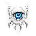 evil eye with devil wings and tail tattoo design idea