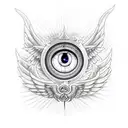 evil eye with devil wings and tail tattoo design idea