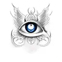evil eye with devil wings and tail tattoo design idea