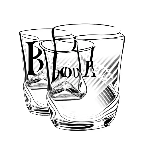 three glasses of liquor with "Bourbon" written on it tattoo design idea