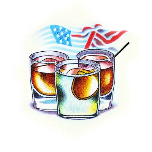 three glasses of liquor with "Bourbon" written on it tattoo design idea