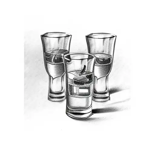 three glasses of liquor with "Bourbon" written on it tattoo design idea
