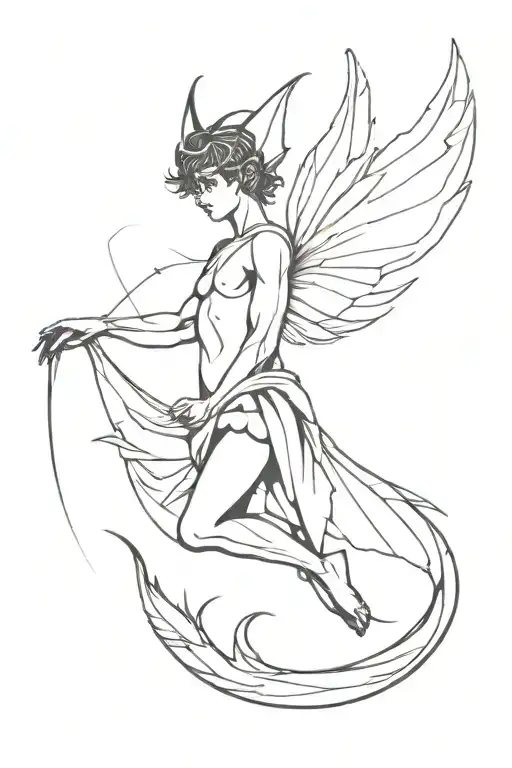 silhouette of a male fairy with wings and pointed ears tattoo design idea