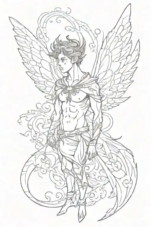  male fairy with wings and pointy ears tattoo design idea