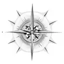 A dotwork tattoo of a high-tech compass surrounded by intricate botanical elements, symbolizing the client's love for both technology and the natural world tattoo design idea