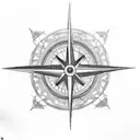 A dotwork tattoo of a high-tech compass surrounded by intricate botanical elements, symbolizing the client's love for both technology and the natural world tattoo design idea