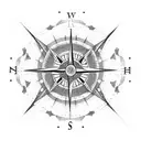 A dotwork tattoo of a high-tech compass surrounded by intricate botanical elements, symbolizing the client's love for both technology and the natural world tattoo design idea