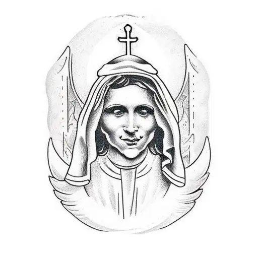 holy virgin with balance tattoo design idea
