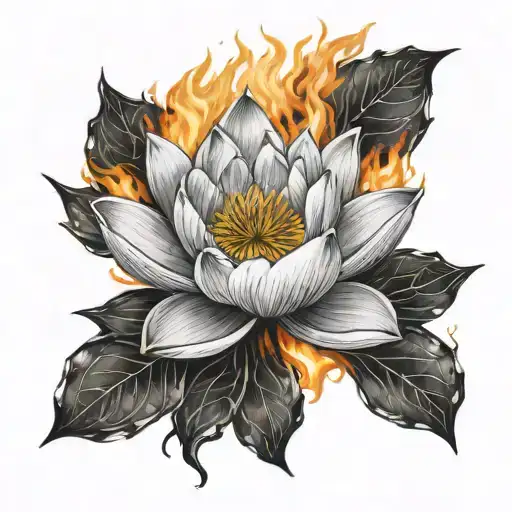 white lotus on fire burning tattoo design idea