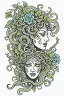 Medusa head with flowers, vines, poison tree tattoo design idea