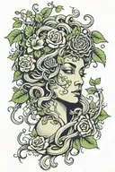 Medusa head with flowers, vines, poison tree tattoo design idea