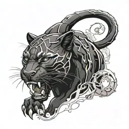  ### **Definitive Tattoo Design:**  #### **Main Element: Black Panther** - **Pose:** The black panther is in a powerful, tattoo design idea