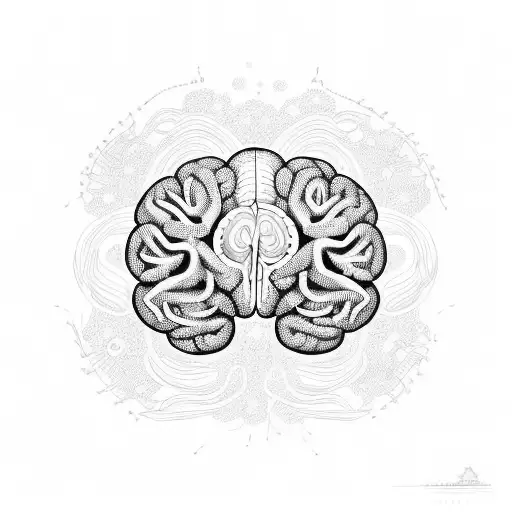 central image of a stylized brain, with intricately detailed neurons extending outward. Surround the brain with elements tattoo design idea